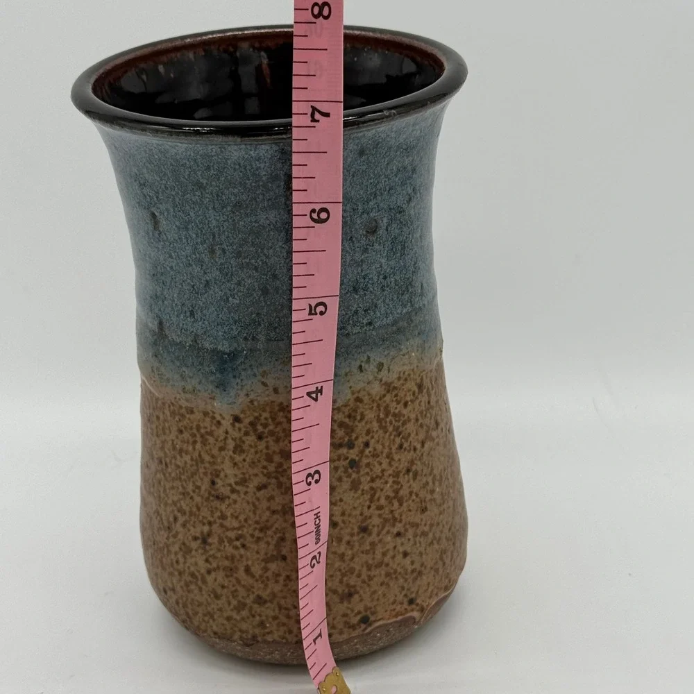 Vintage MARSHALL HYDORN Signed Studio Pottery Blue Drip Glaze Stoneware Vase 7x4